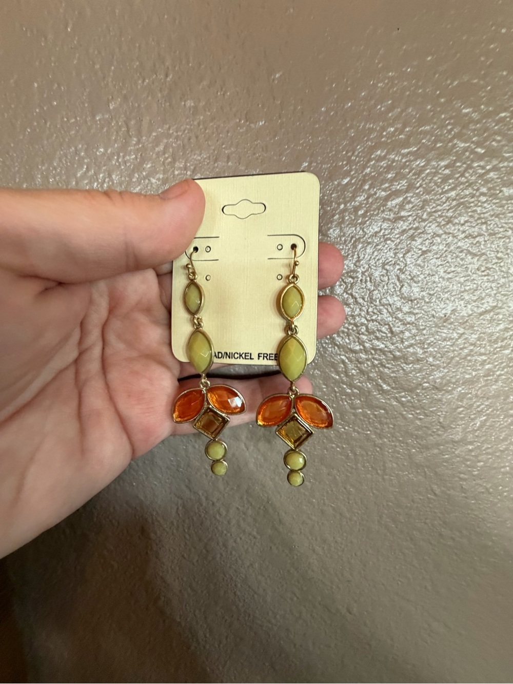 Olive & Amber Drop Earrings with Gold-Tone Accents